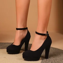 Women High Heels Fashion Suede Round Toe Female Platform Shoes Women Pumps Heeled Sandals Sexy Ankle Strap Footwear Big Size 42