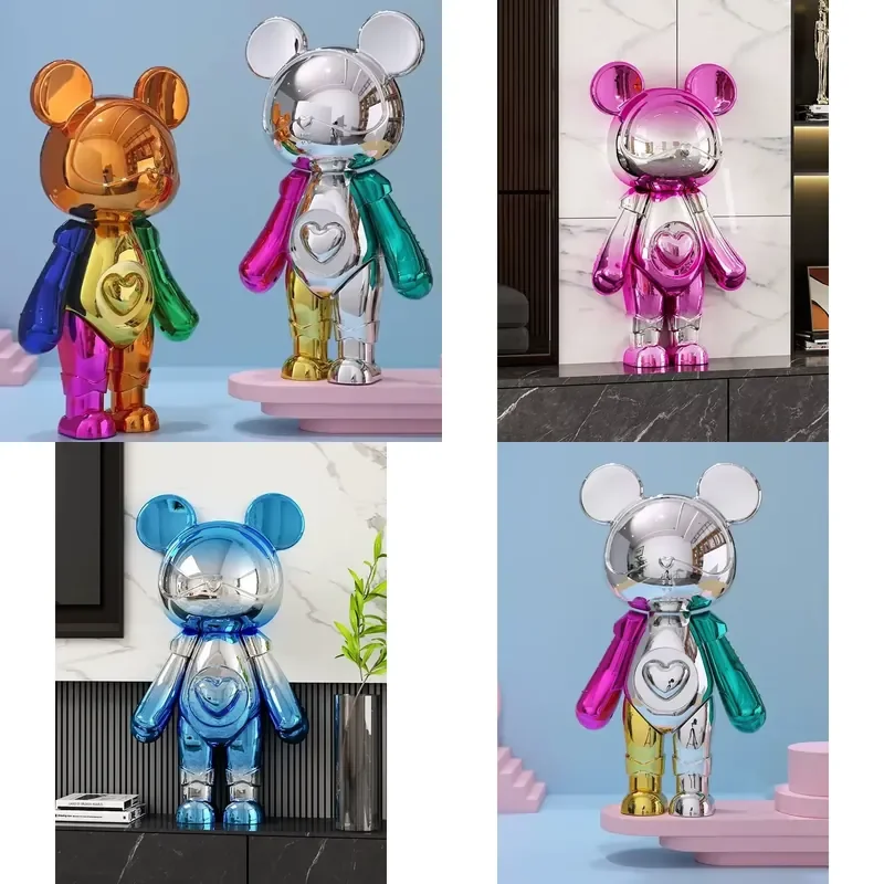 Custom Wholesale Interstellar Bear Resin Furniture Ornaments Cartoon Sculpture Electroplating Internet Celebrity Trendy Play