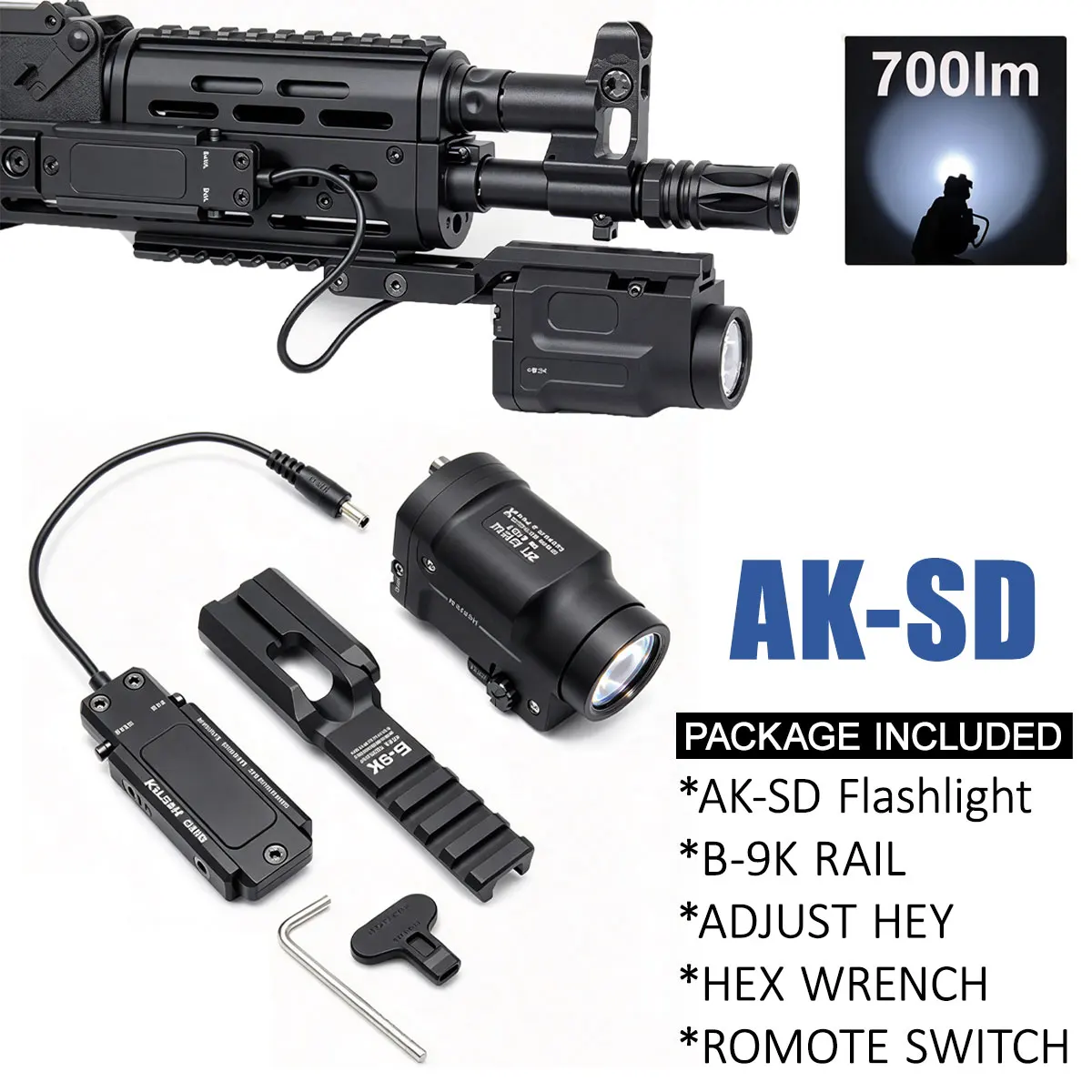 AK-SD Flashlight Zenitco Klesh 2P GEN2 LED Scout Light With Mount for 20mm Pictinny Rail For AK47 AR15 Tactical Surefire X300U