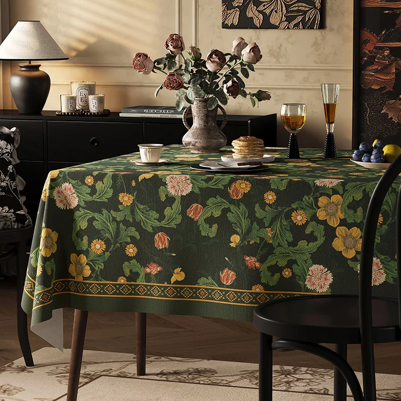 American Retro Thick Flannel Tablecloth Waterproof Oil-Proof Customizable Fashion Floral Pattern Home Table Decoration Accessory