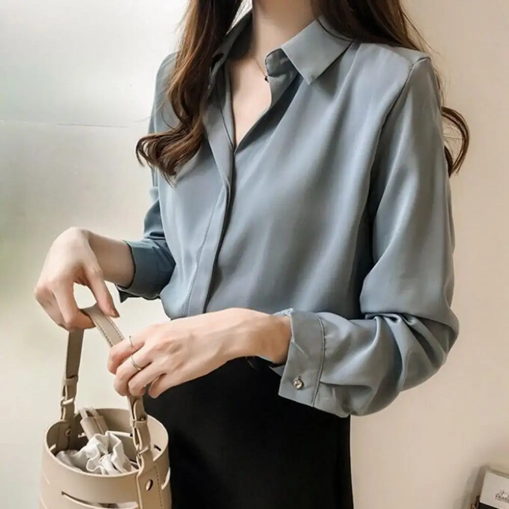 2022 Spring Women\'s Shirts Satin Blouse for Women Long Sleeve Shirt Silk White Shirt OL Woman Solid Blouses Pullover Ladies Tops