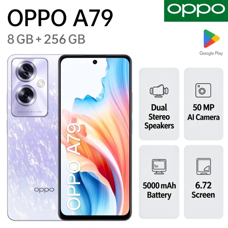 2026 New OPPO A79 Global Unlocked Dual SIM Android Mobile Phone 8GB RAM 256GB Storage 6.72 Inch 90Hz Smooth Display