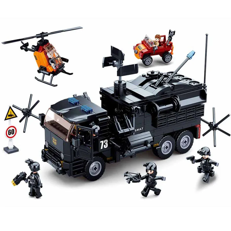 

Military City SWAT Police Station Truck Model Weapon Building Blocks Figures Set Policer Bricks Kids Educational Toy For Gifts