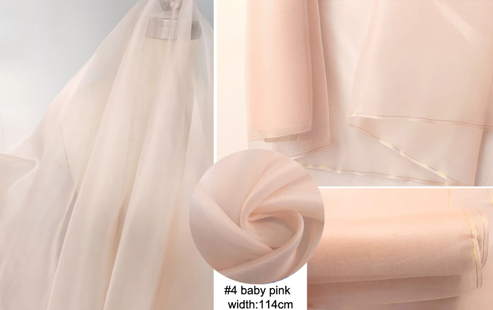45'' / 55'' breit pro Meter steif geformte Hochzeitsgaze aus schlichter, natürlicher Organza-Stoff aus reiner Seide – Detail 14