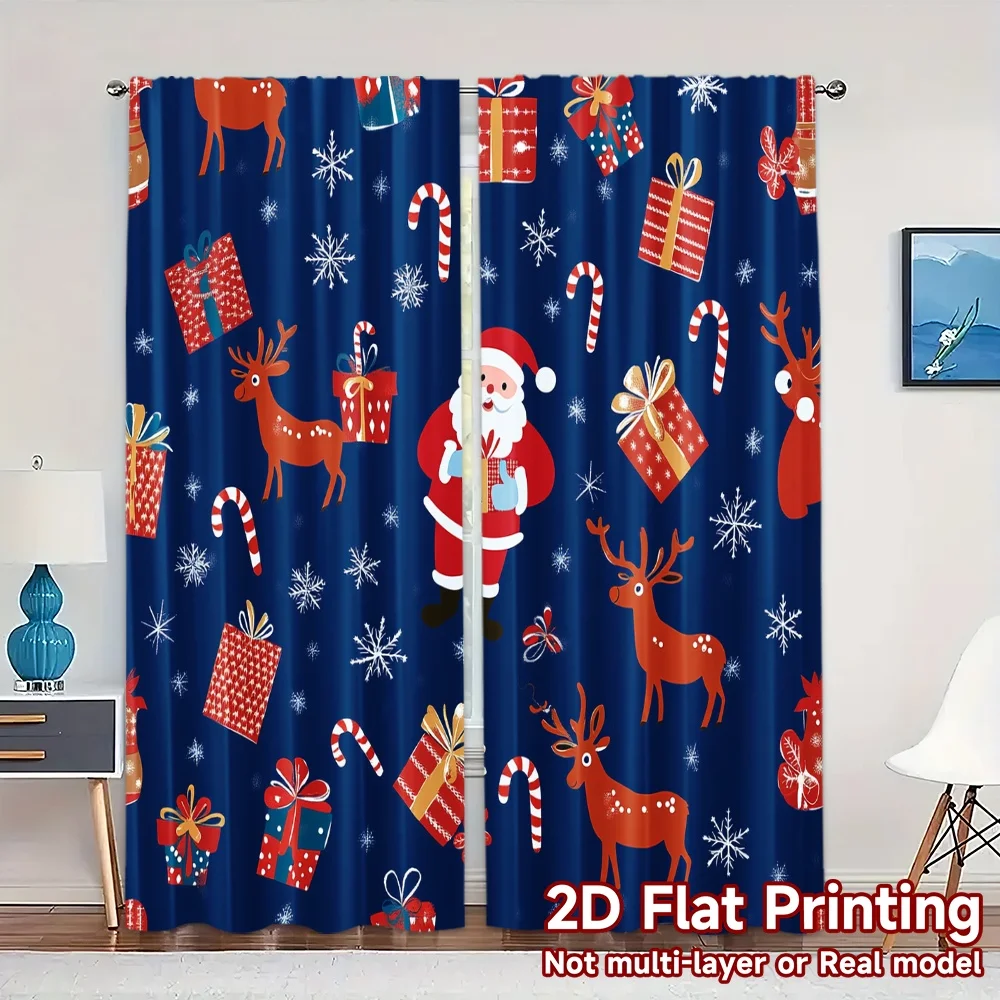 2pcs,Curtains Christmas Cute Santas Gifts (3) Print Modern Curtains Versatile Durable Polyester Curtains Versatile All