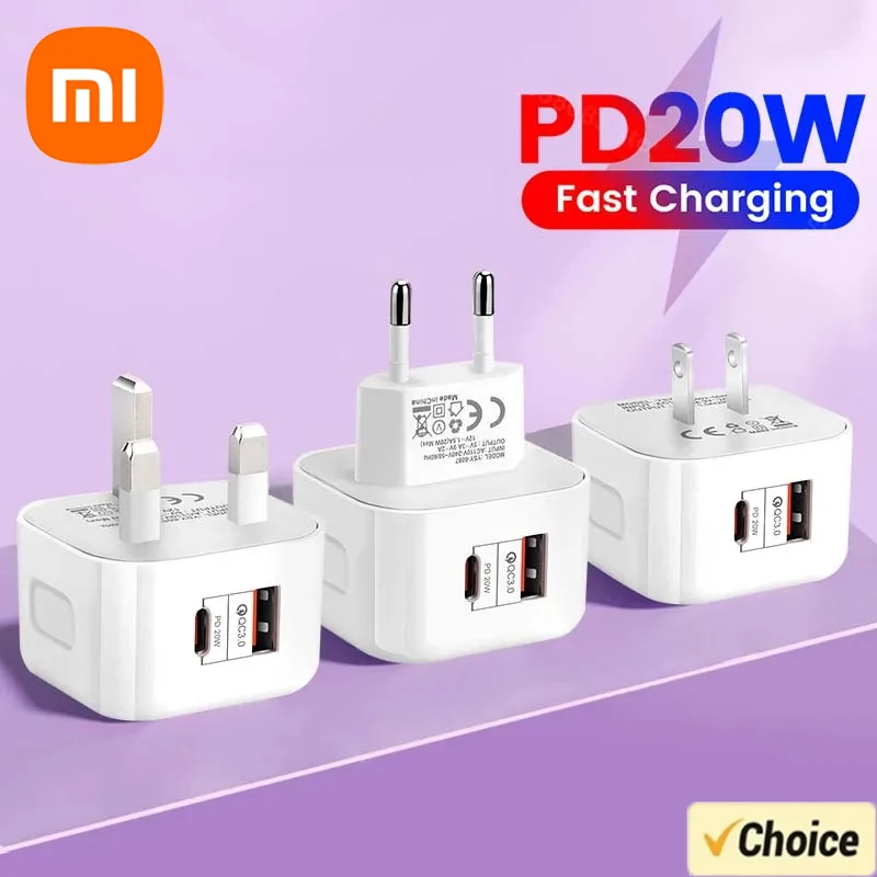 Xiaomi PD20W QC 3.0 USB Charger Fast Charge Wall Charger For iPhone 1514 Samsung Mobile 2 Ports EU US UK Plug Adapter For Travel