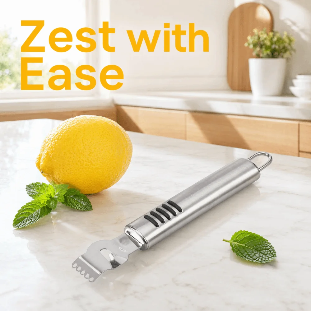 2 PCS Stainless Steel Lemon Zester Silver Handheld Tool Citrus Zester Portable Easy Clean Citrus Scraper Orange Lemon Peeling