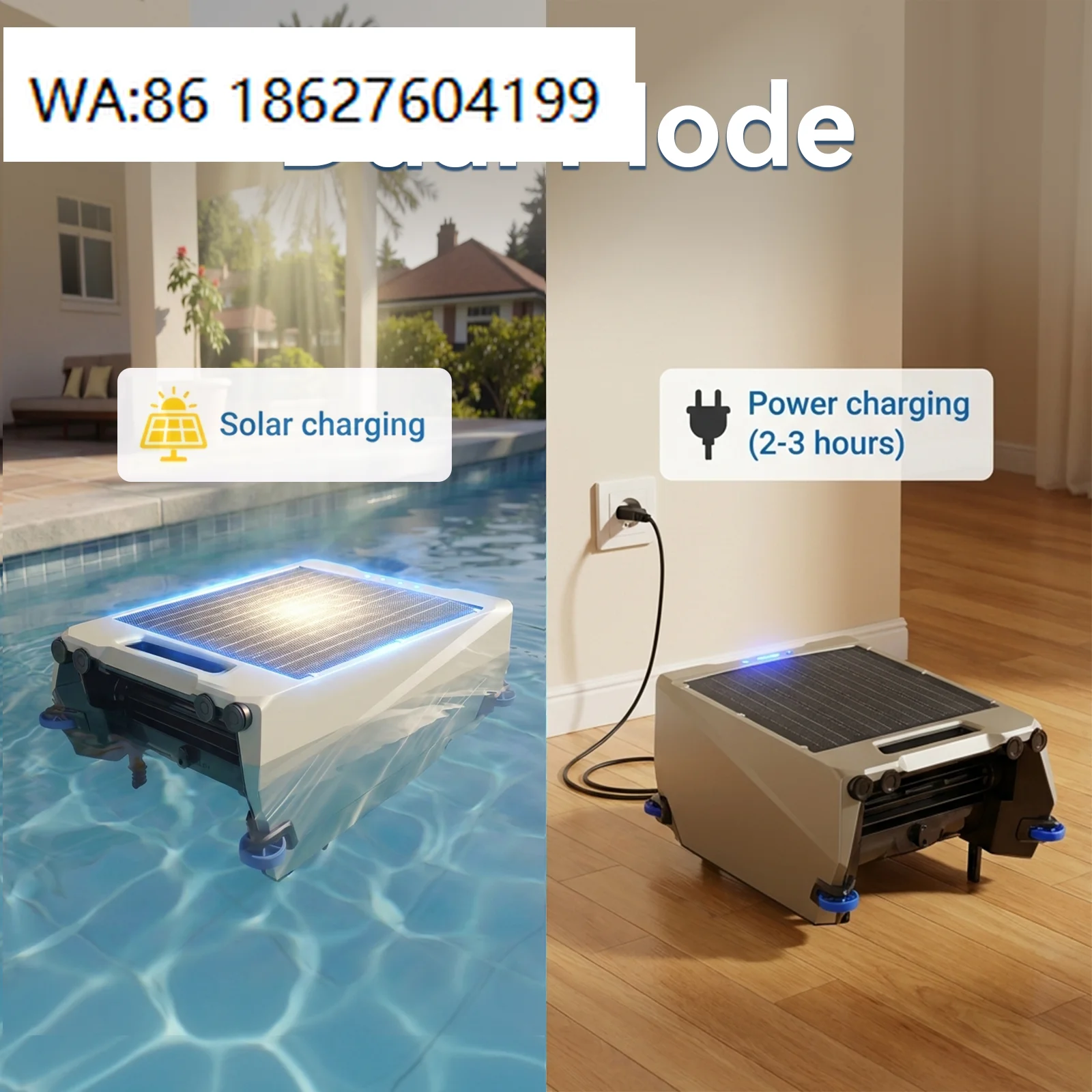 Pool Vacuum Cleaner Brushless Motor IPX7 Waterproof Long Battery Life Solar Powered Robotic