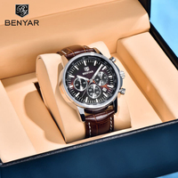 BENYAR 2025 Luxury Fashion Quartz Men's Watch Waterproof Sports Leather Military Multi functional Luminous Men's Business Watch