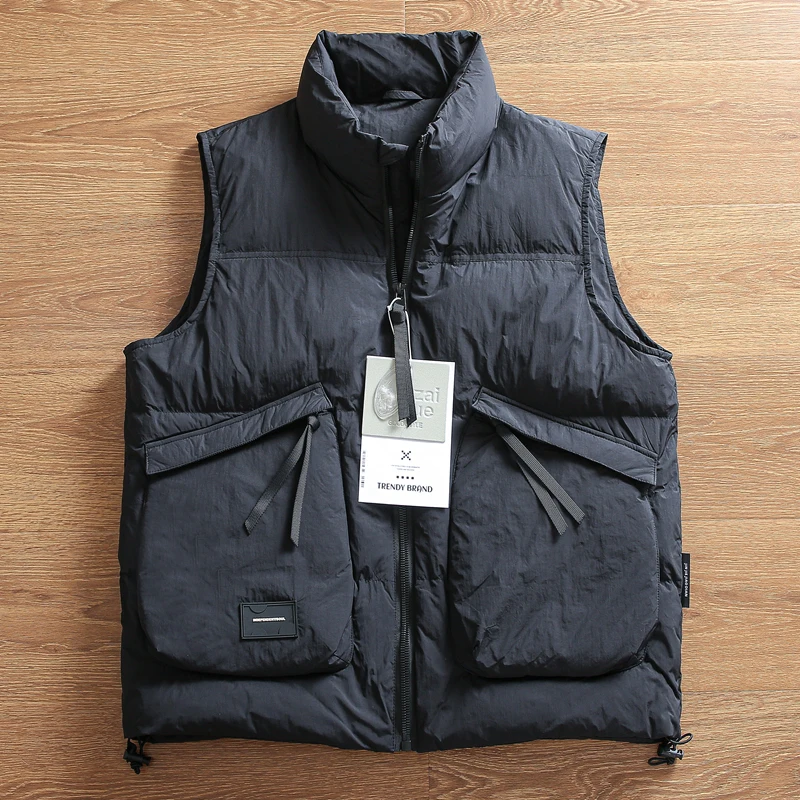 Men's Outdoor Casual Duck down Vest High Fluffy Windproof Warm Training Cotton down Vest Autumn Winter Thickened Youth Fashion