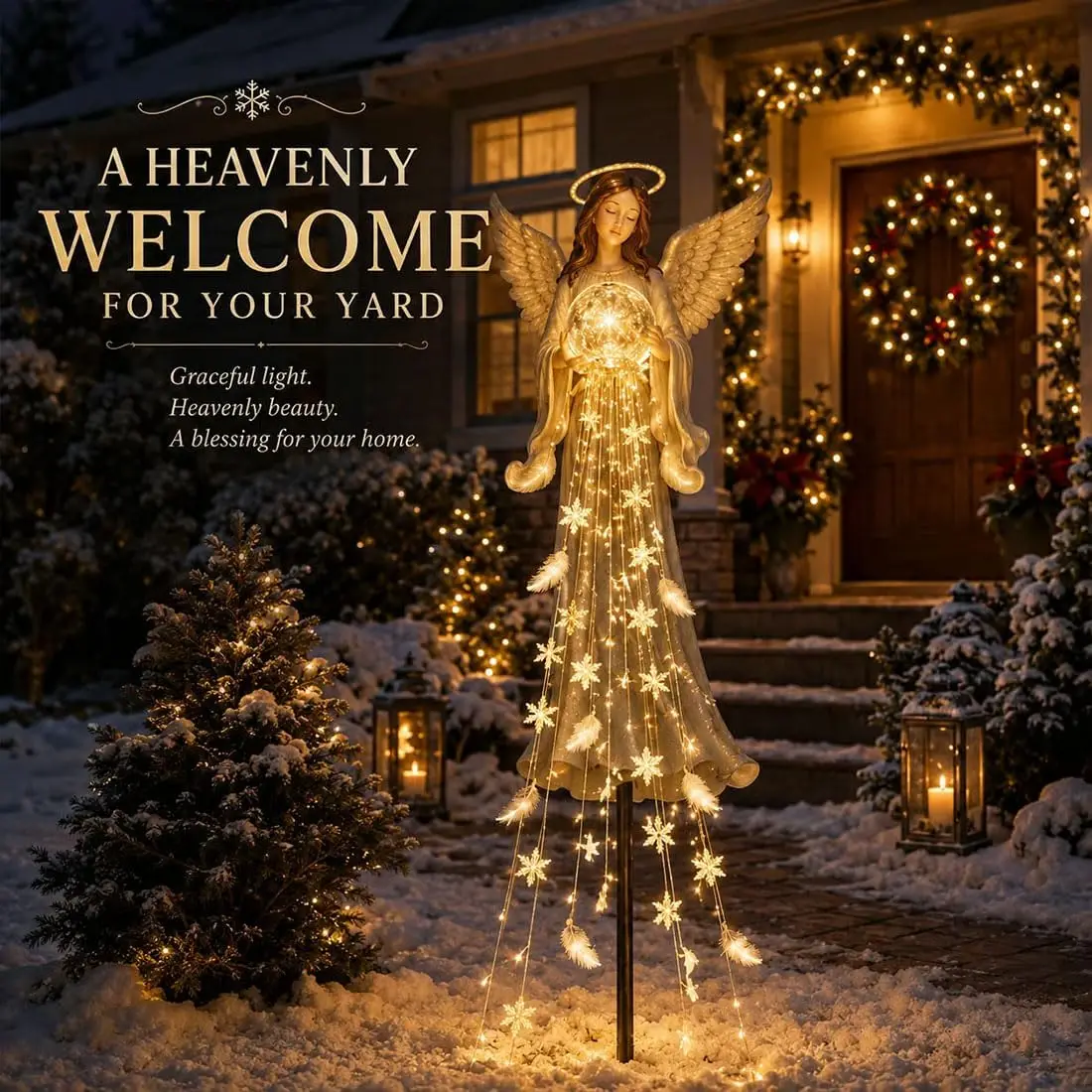 Angel Blessing Fountain, Solar Cascading Angel Garden Light