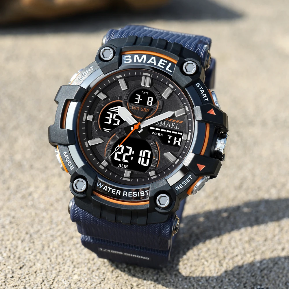 SMAEL New 2 Time Back Light Casual Men\'s Watches Digital Sports Wristwatches Male Stopwatch Alarm Waterproof Quartz Clock 8079