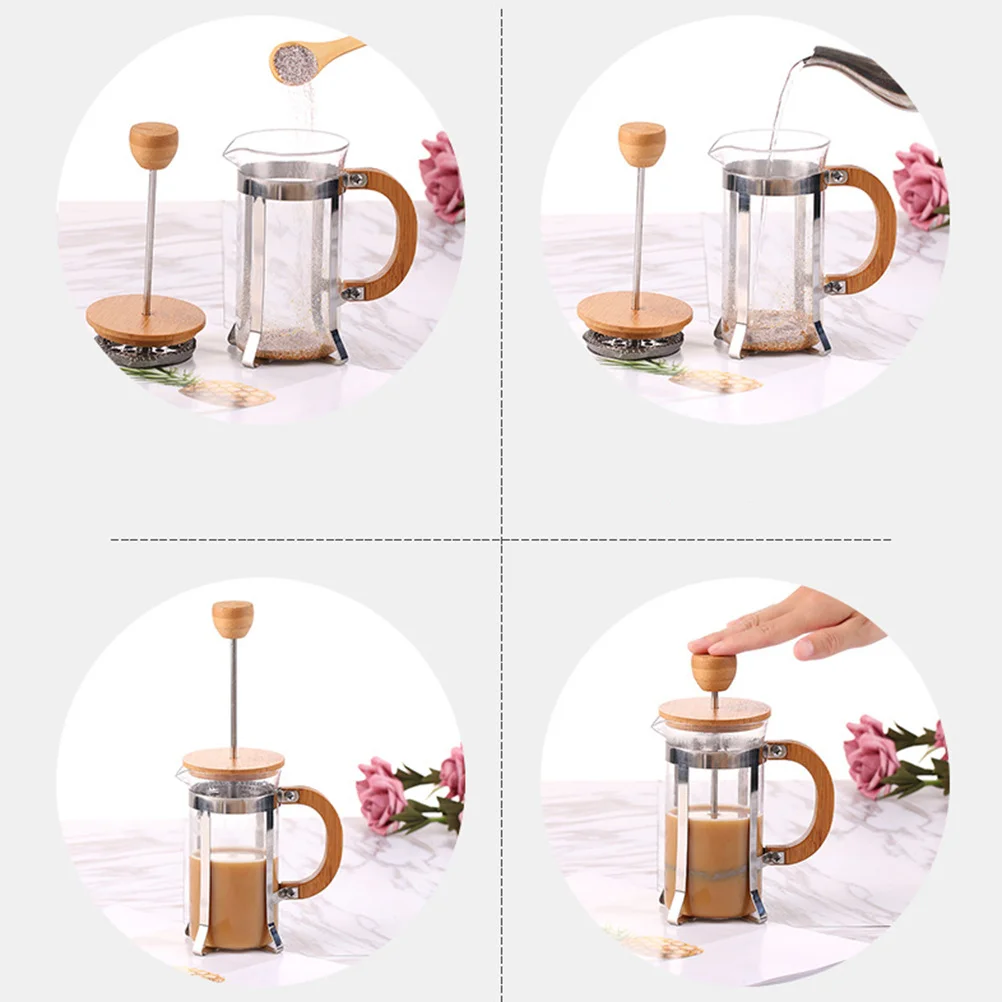 

1Pcs Coffee Maker 350Ml Manual Household Filter Pot Bamboo Handle Lid Home Office Outdoor Tea Brewing Appliance