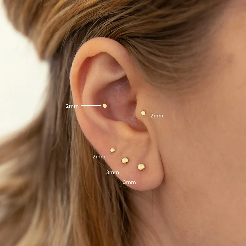 925 Sterling Silver Needle Simple Casual Small Round Stud Earrings in Different Sizes Women's Niche Fashion Versatile Jewelry