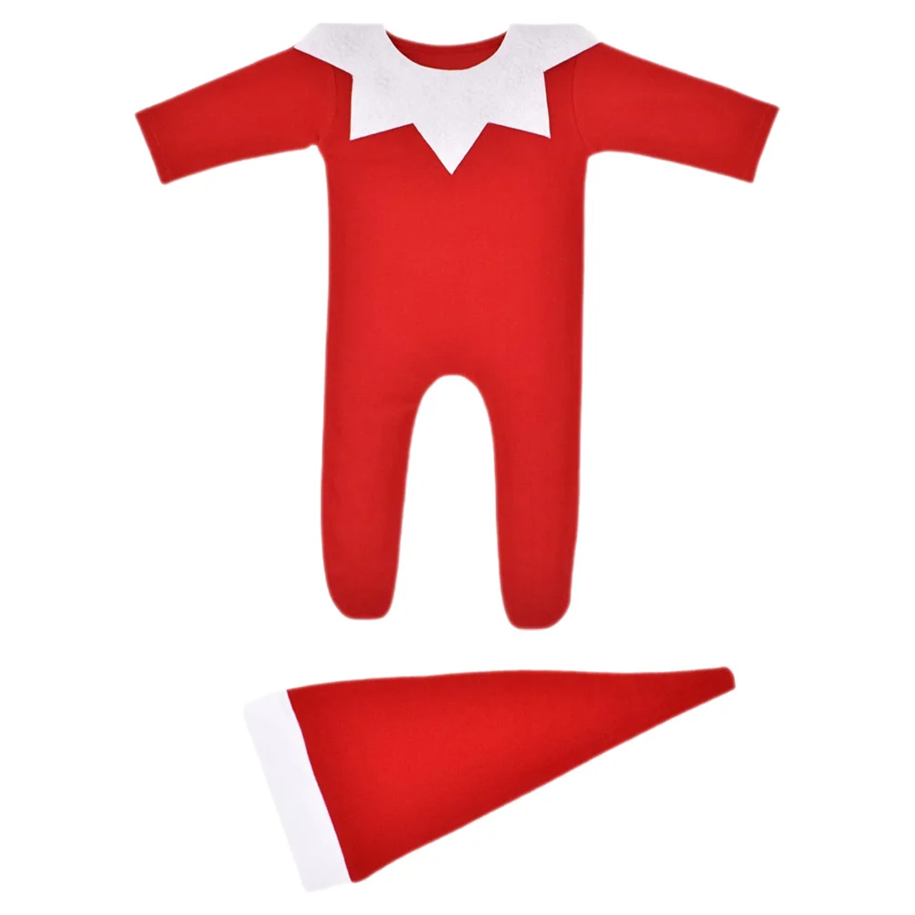 1 セット新生児クリスマス写真撮影ロンパースベビーボディスーツ長袖衣装帽子襟パーティー小道具ベビーロンパース幼児ボディスーツ