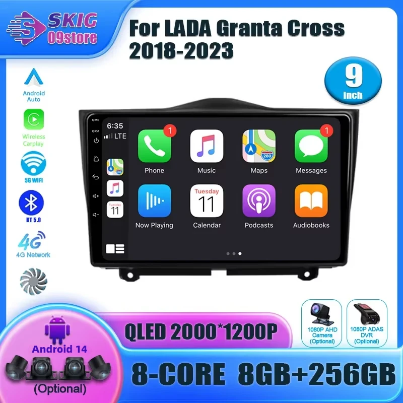 

For LADA Granta Cross 2018-2023 Car Radio Android 14 Head Unit Multimedia Navigation GPS Wireless Carplay Stereo Touch Screen