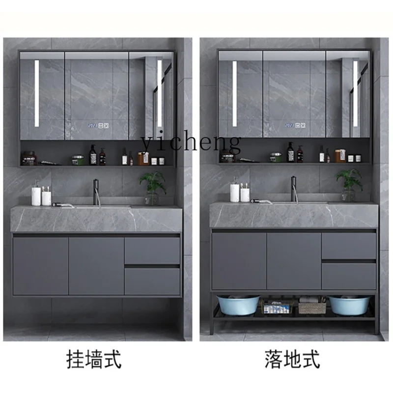 rock slab integrated bathroom cabinet combination floor-to-ceiling face wash basin sink toilet washstand
