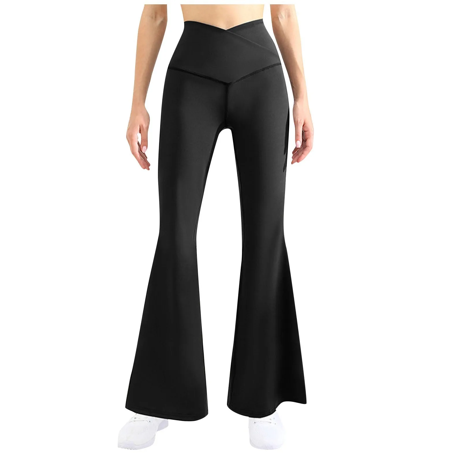 Female Elastic High Waist Fashion Leisure Seamless Cross Solid Color Versatile Elastic Sports Yoga Leggings Flare Long Trousers