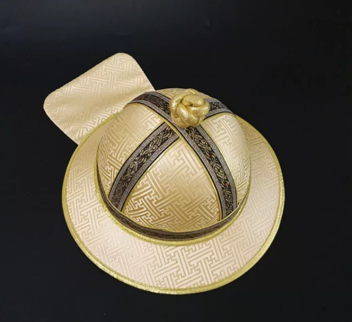 Chinese Mongolian Hat Ancient Genghis Khan Cap Gold Colour Vintage