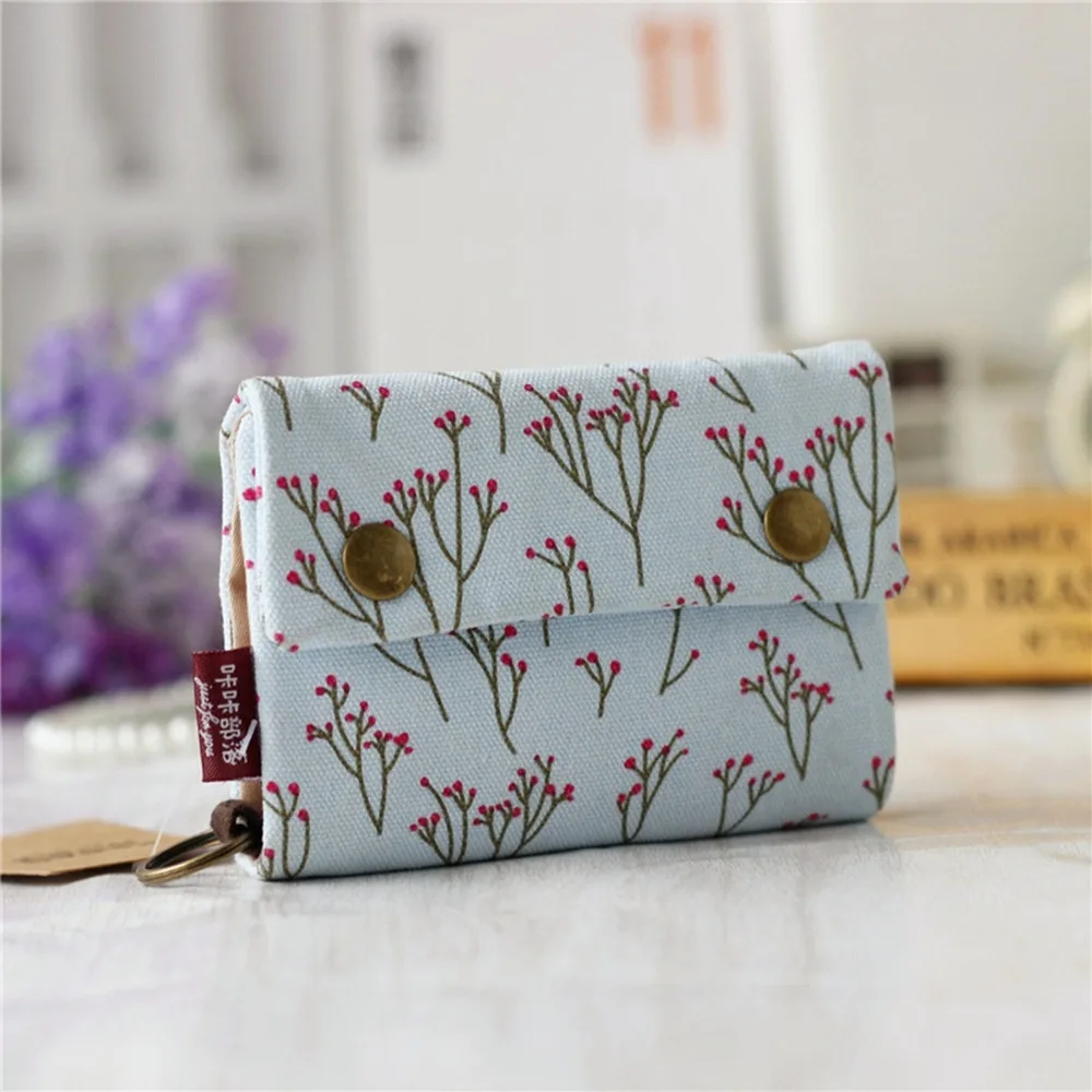 

Practical Portable Canvas Coin Purse Three Fold Print Maneki Neko Wallet Lightweight Lucky Cat Zipper Short Wallet Women