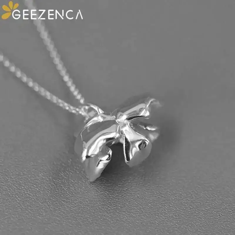 GEEZENCA 925 Sterling Silver Phalaenopsis Flower Pendant For Women 3D Plant Elegant Chic Necklace Pendants Without Chain Gift