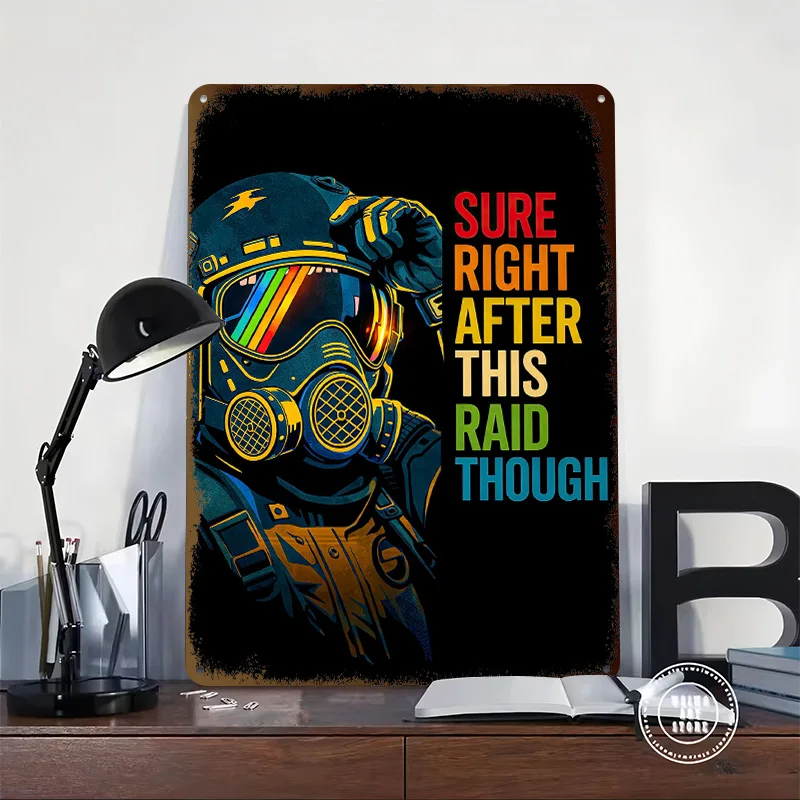 Gas Mask With Rainbow Visor Arc Raiders Metal Poster Customized Wall Art Retro Vintage Tinplate Signs for Mancave Decoration