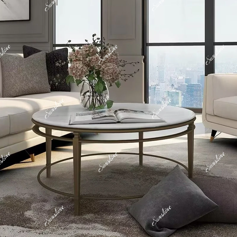 

American light luxury coffee table, living room, home movable marble coffee table, small table, sofa side table