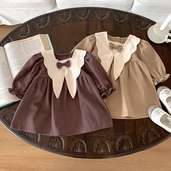 Robe de soirée à manches longues en coton épissé pour bébé fille, robes de princesse pour enfants, vêtements de style européen et américain, 0-4 ans, automne et printemps