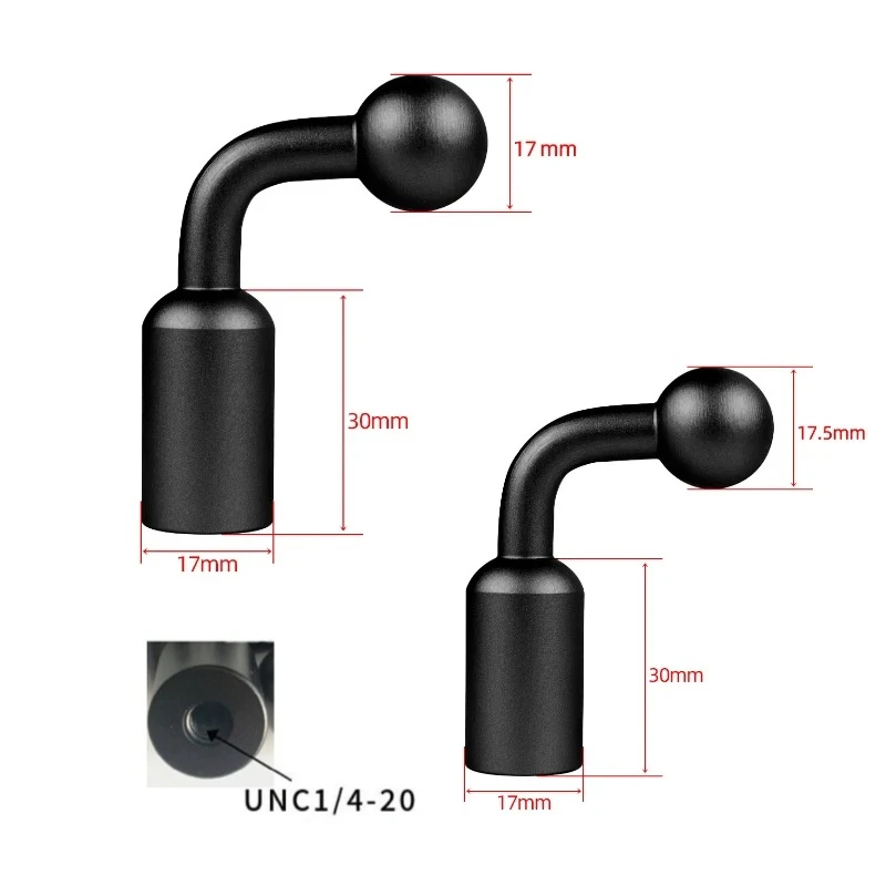 17mm Ball Head Adapter Double Socket Arm Clip Converter 1/4 Screw Hole for Gopro OSMO Action Rearview Mirror Mount Phone Holder