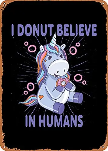 Funny Unicorn with Donut Vintage Look Metal Sign Art Prints Retro Gift 8x12 Inch