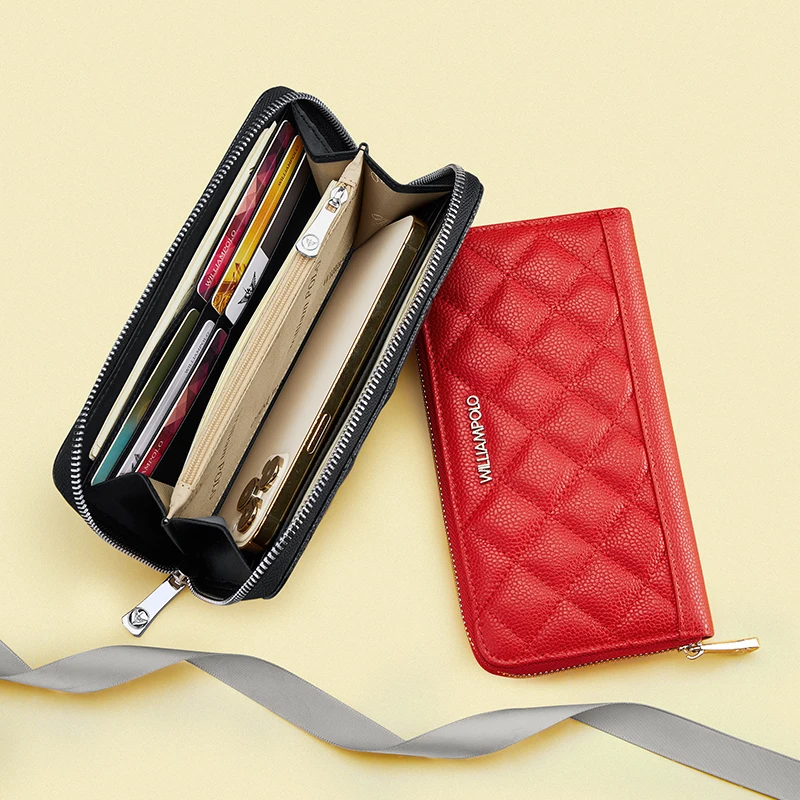 

2024 new women's purse Women's simple retro leather long large capacity money clip multi-function zipper clutch bag