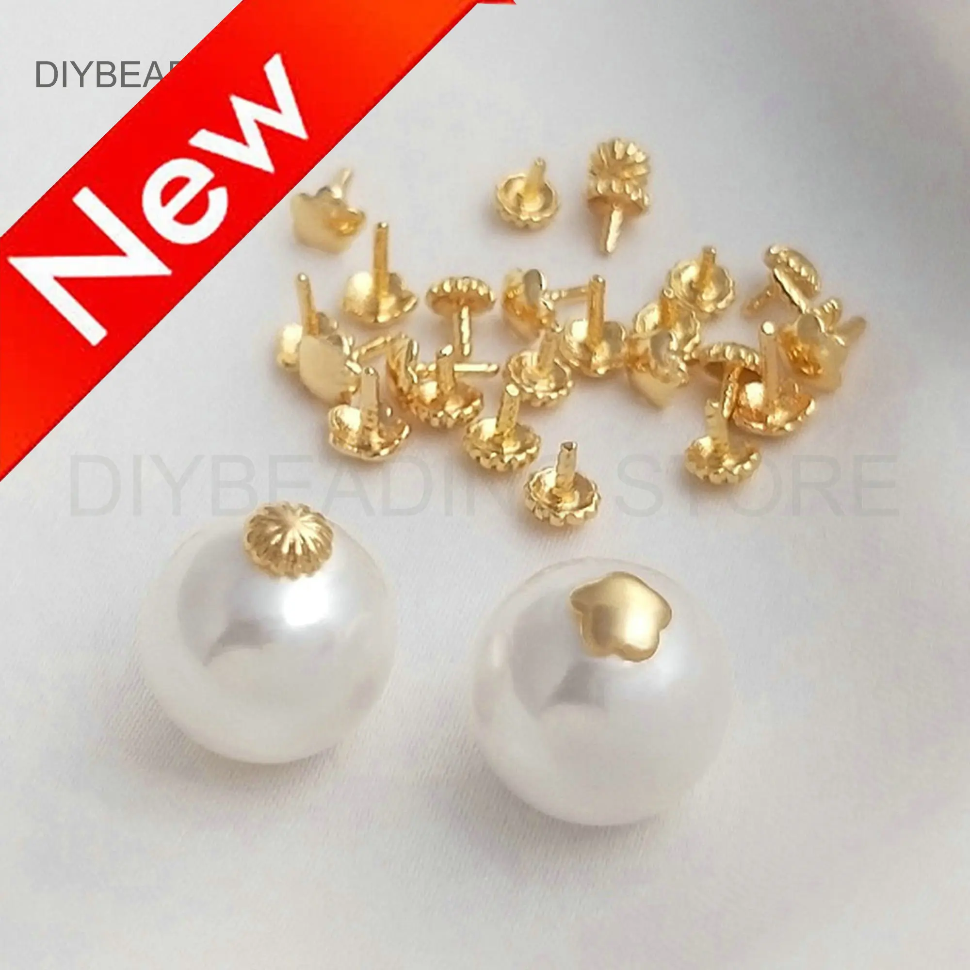 Bail Clasp for Pendant Making Supply 14K Gold Plated Flower Cap Peg Bail for Half Drilled Bead or Pearl (Small Size)