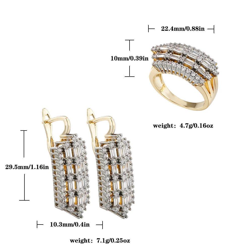 Französischer leichter Luxus-Schmuck mit eingelegten Baguette-Ohrringen und Ringen im zweifarbigen Set, vielseitiger Schmuck für den Arbeitsweg und Bankette. – Detail 1