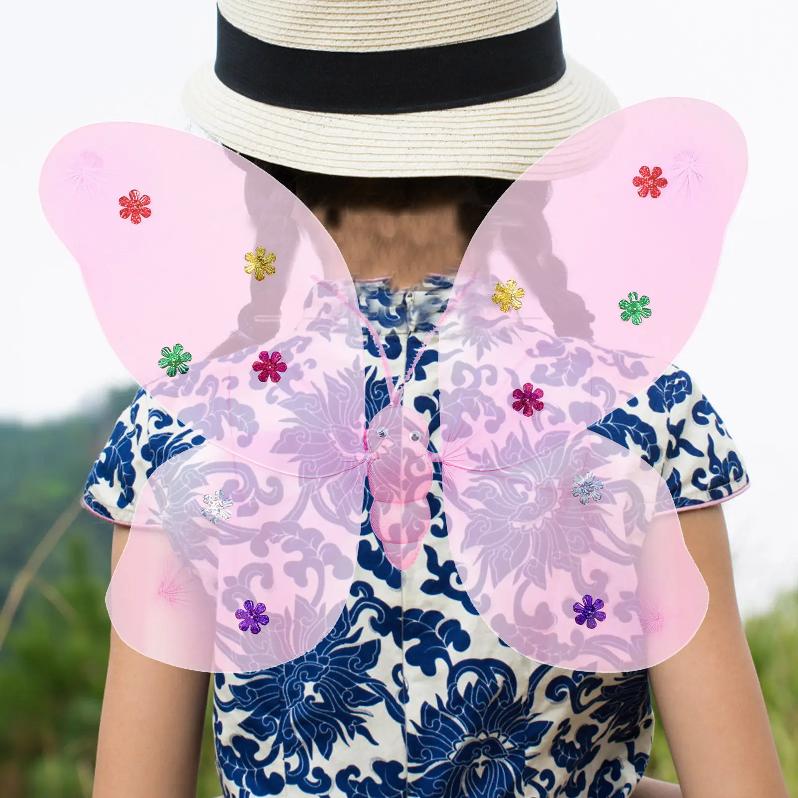 2Pcs Chic Fairy Wings with Wand for Little Princess Soft Comfortable Texture Angel Wing Set Costume Party Birthday Gift Kids
