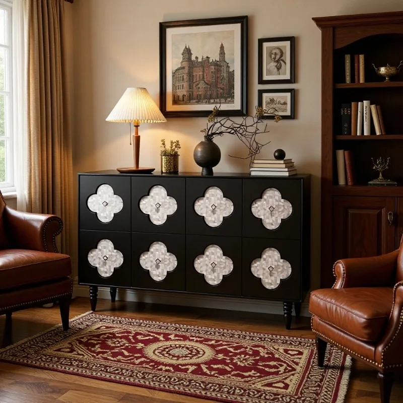 Shell cabinet French retro solid wood dining side cabinet living room B & B hotel bedroom storage 3