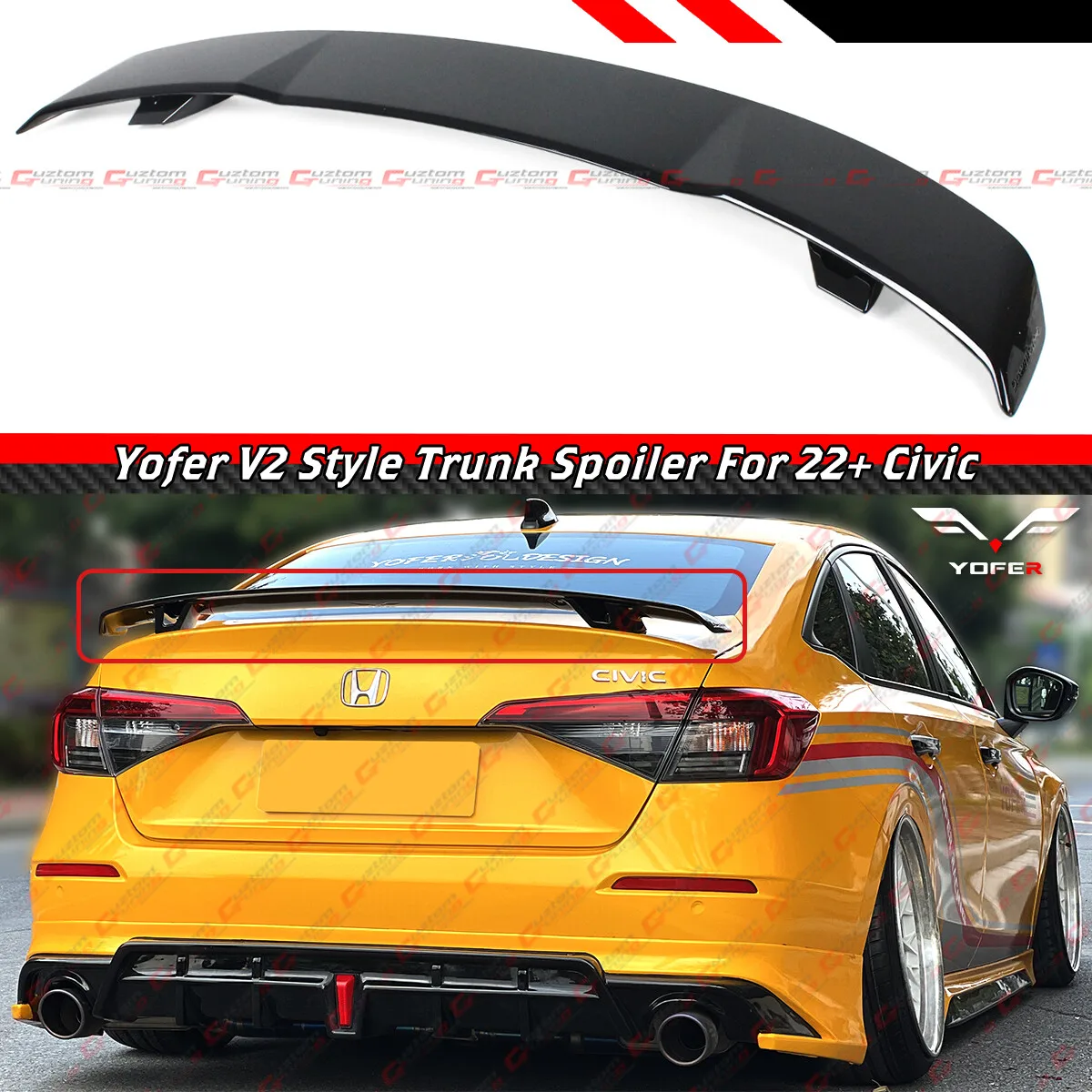 

FOR 2022-2026 Honda Civic 4dr Sedan Yofer V2 Gloss Black Trunk Lid Spoiler Wing