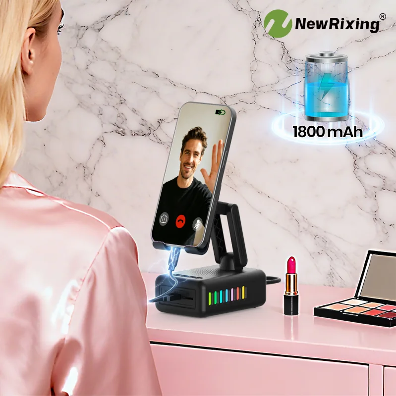 NewRixing 6W Kabellose Lautsprecher mit Telefonhalter, mobiler Powerbank, TWS, USB, TF, RGB-Beleuchtung, eingebautem Mikrofon, Freisprechfunktion. – Detail 1