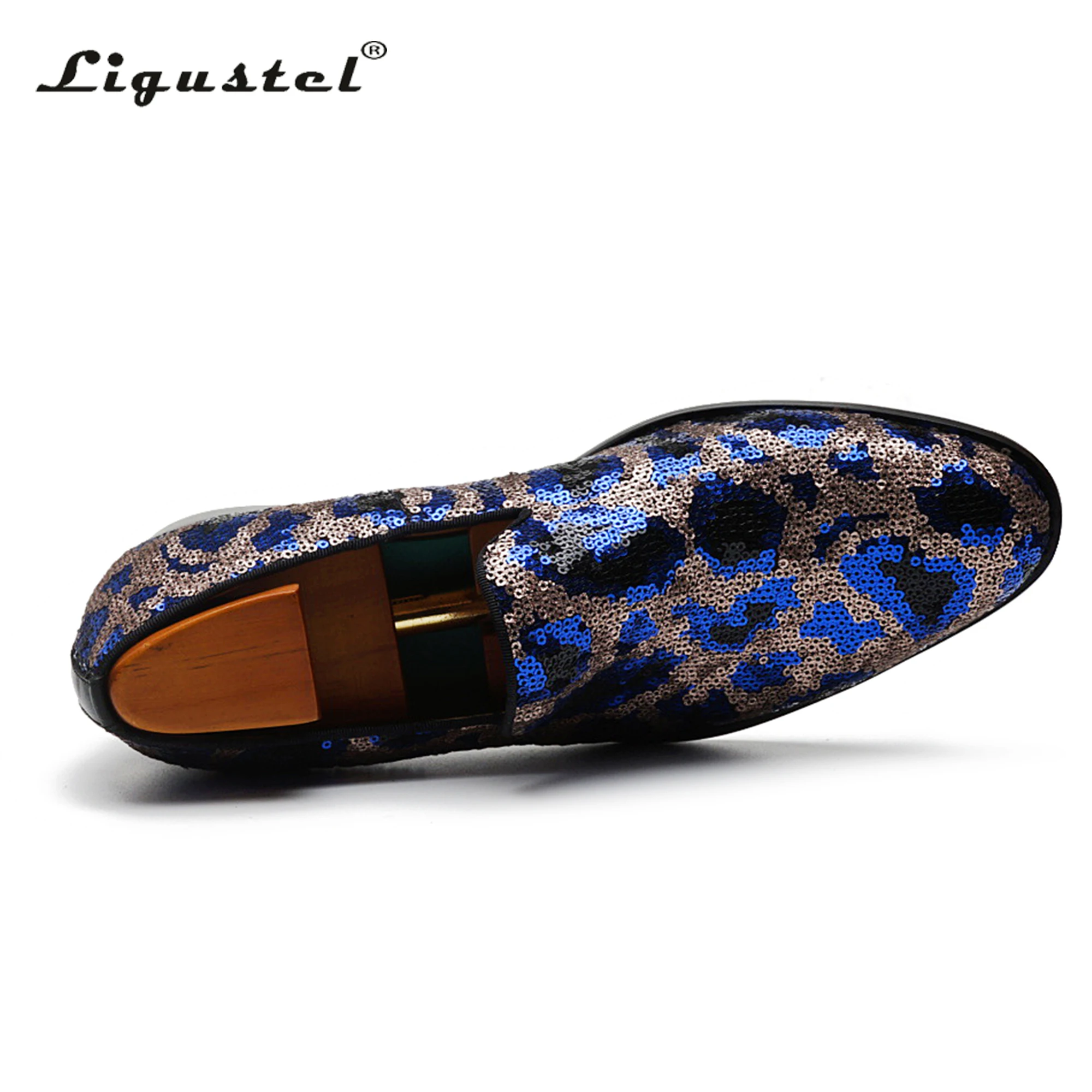 Ligustel Loafers for Men Designer Luxury Casual Shoes Men Formal Slip On Blue Sequin Shoes Fashion Wedding Party Shoe Plus Size