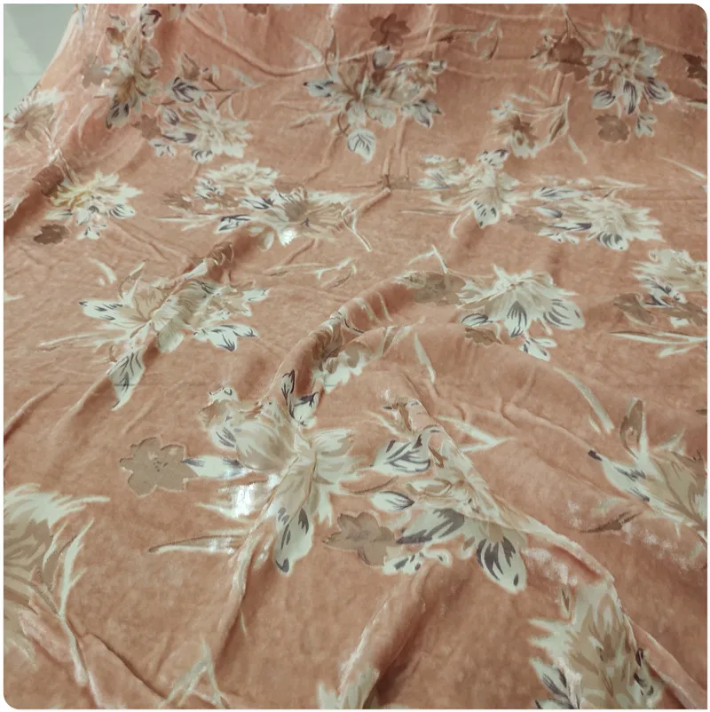 Pink Silk Bottom Cotton Velvet Hollow Mulberry Silk Flannel Dress Cheongsam Shirt Shawl Clothing Fabric