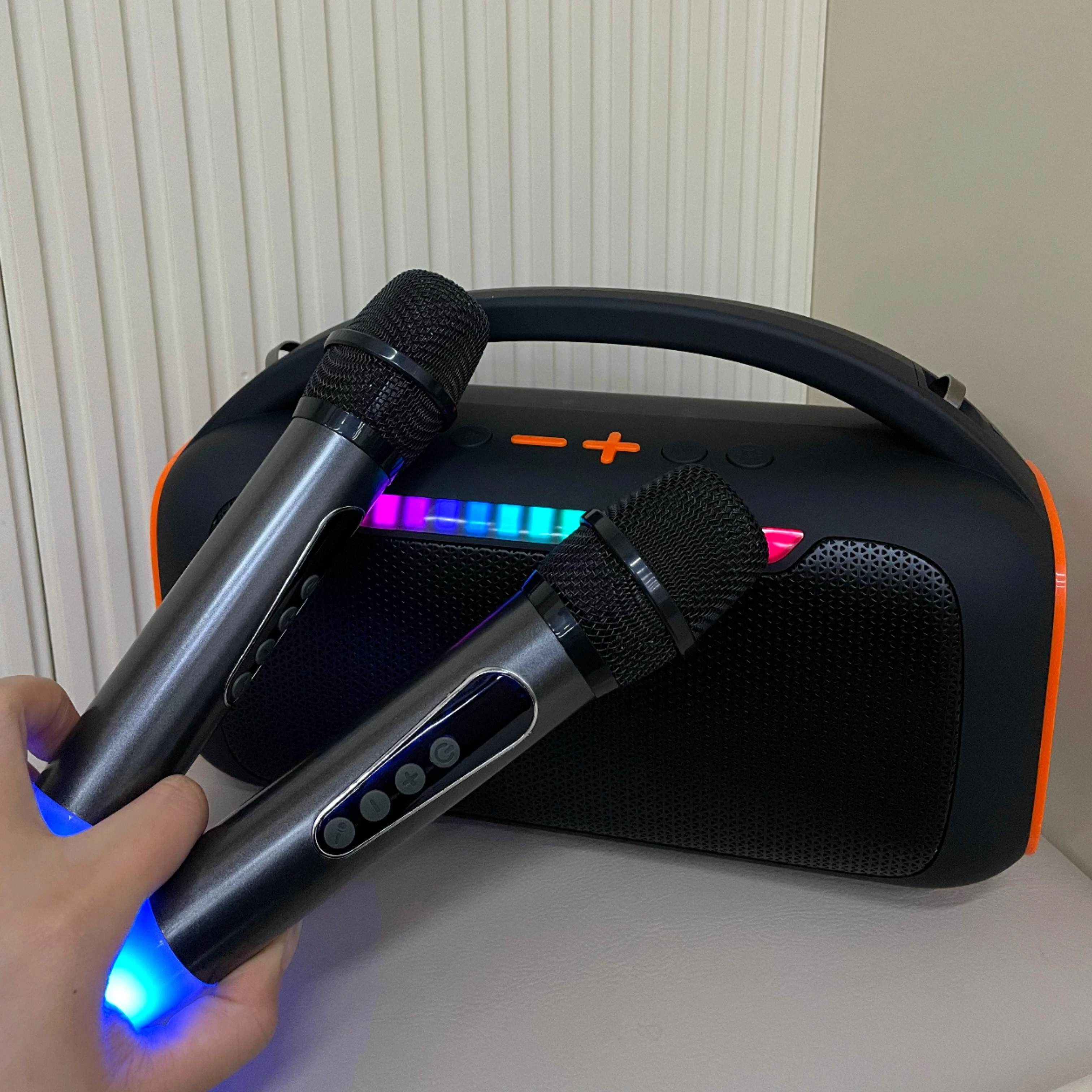

Karaoke Machine Sound with 2 Mics,portable Karaoke System,RBG Light,30W,automatic Connection When Turned On,For BT/USB/TF/AUX