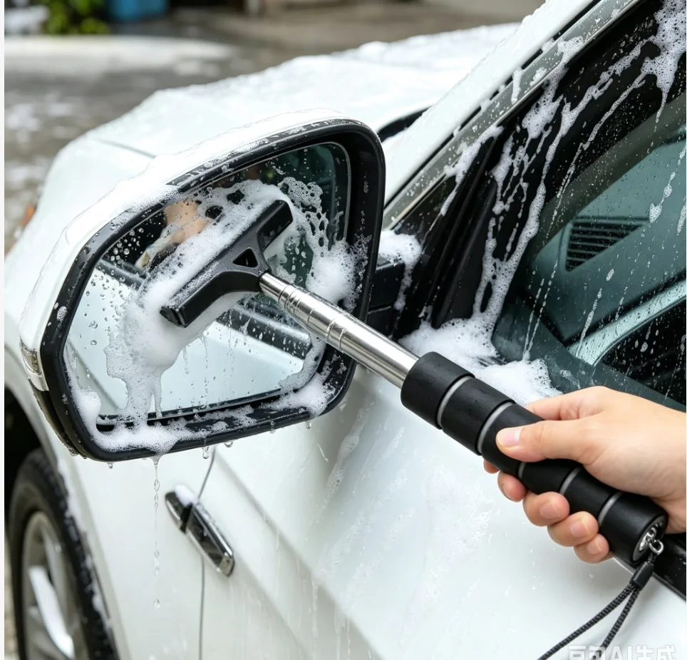 Car Rearview Mirror Wiper Stainless Steel Telescopic Retractable Layered Brush Head Window Wash Cleaning Brush Handheld Wiper
