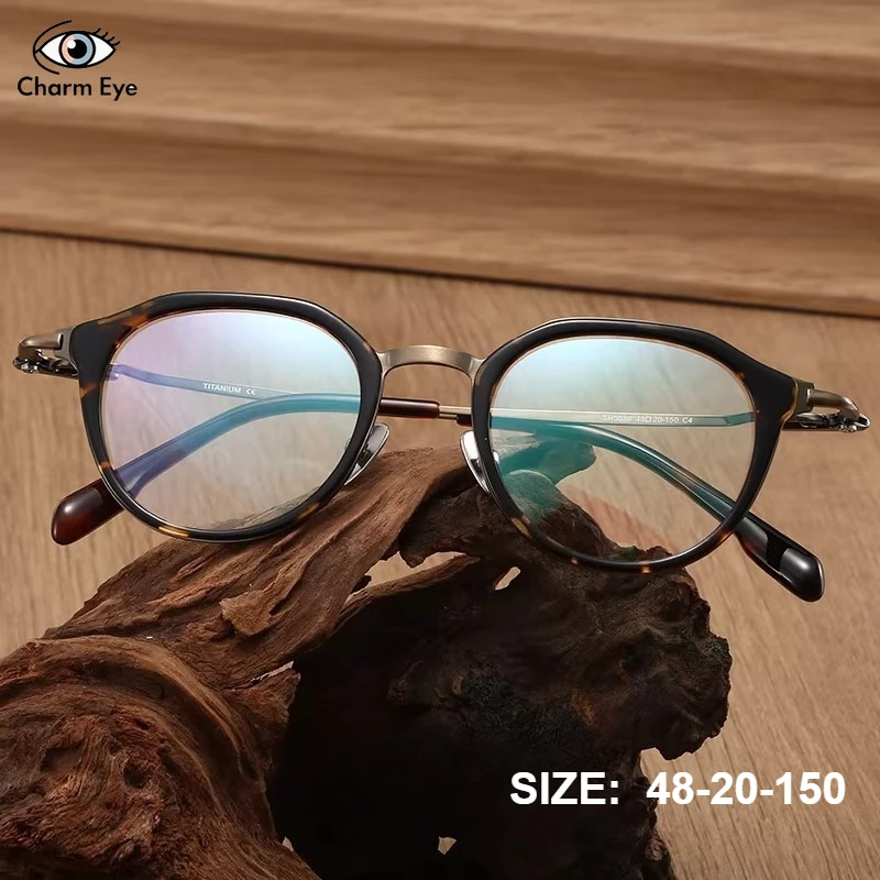 

Ультралегкие очки из чистого титана для мужчин с широким лицом, ацетатная оправа в стиле ретро, нестандартная круглая форма, оптические, с изменением цвета, для коррекции близорукости