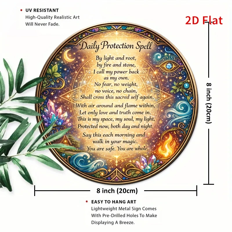 2D Flat, [2Dflat] 1pc 7.87x7.87inch Aluminum Sign- Wiccan Daily Protection Spell Tin Sign- Boho Witchy Home Bedroom Wall Decor,