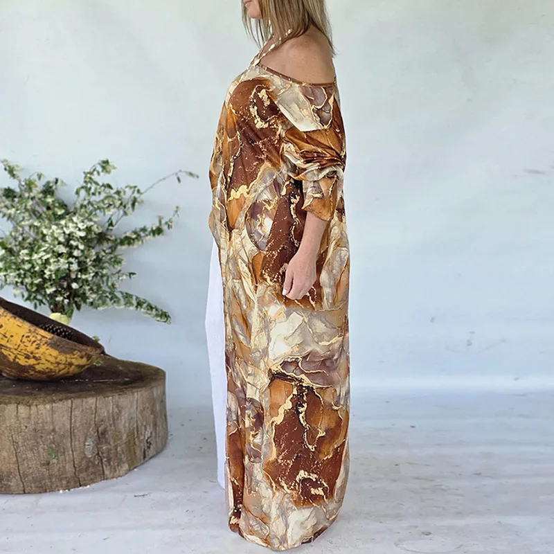 Sukienka damska na wiosnę 2026, asymetryczna długa sukienka, elegancka teksturowana sukienka z nadrukiem, sukienka na jedno ramię na imprezę, długa sukienka jesienno-zimowa z długim rękawem, seksowna sukienka w stylu boho.