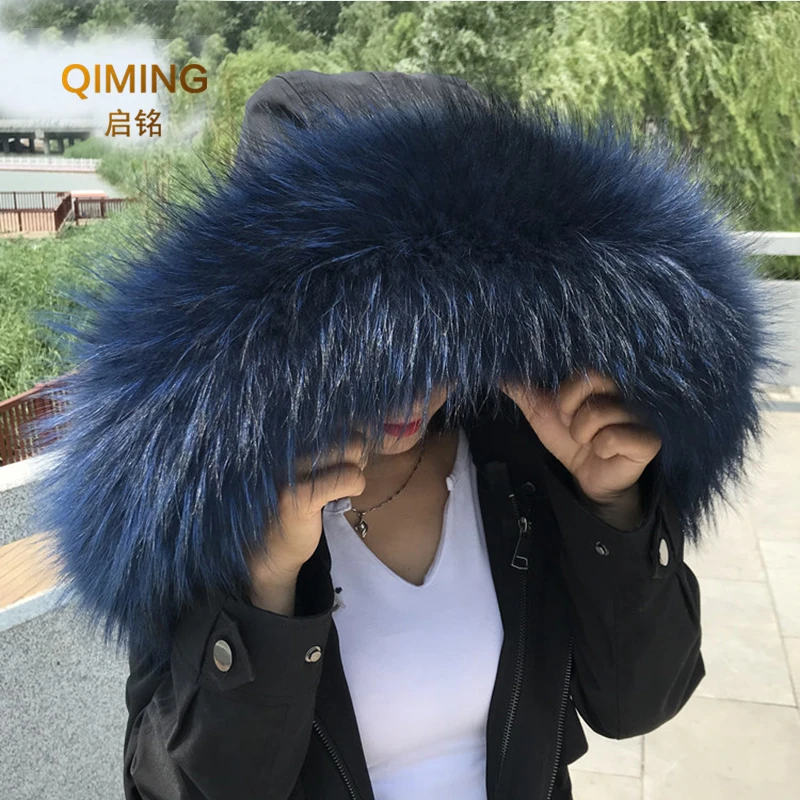 100% Real Fur Collar Neck Warmer Women Natural Fur Shawl Raccoon Winter Fur Scarf Ring Woman Scarves Luxury Fur Trim For Hood