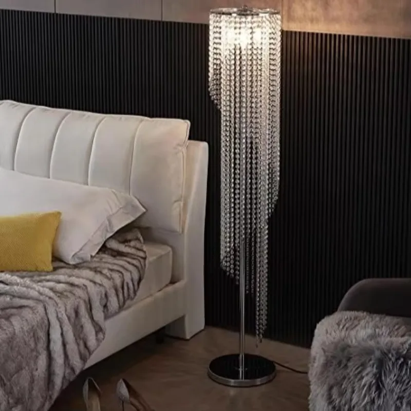 

American Modern Style Silver Crystal Floor Lamp Bedroom Living Room S Shape Chrome
