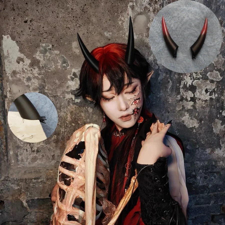 IMU 10/14/18cm Gradient Halloween Devil Horns Cosplay Horns Head Clip Headwear Cool Dark Gothic Hairwear Cosplay Props Accessori