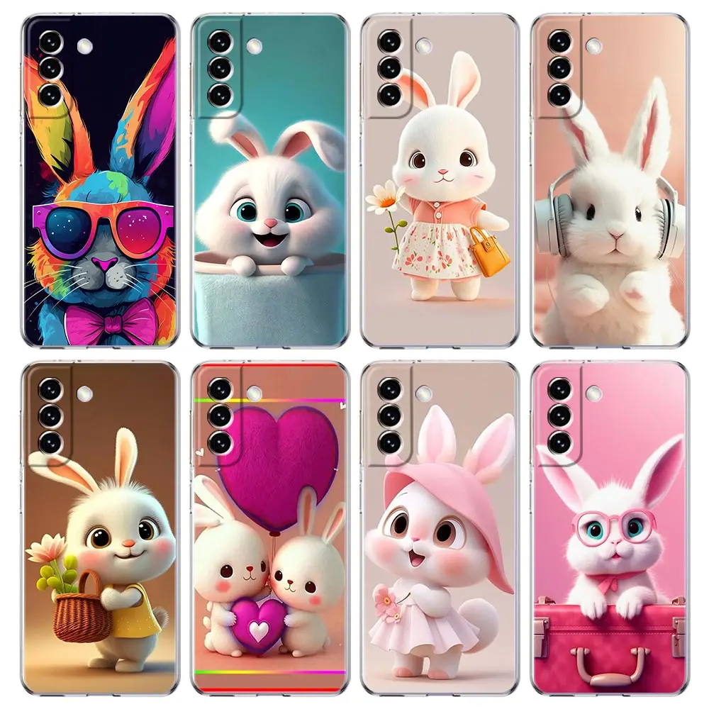 Transparent for Samsung Galaxy S26 S25 S24 S23 S22 S21 S20 FE Ultra S25Edge S10 Plus Phone Case A Cute Rabbit With A Purple Hat