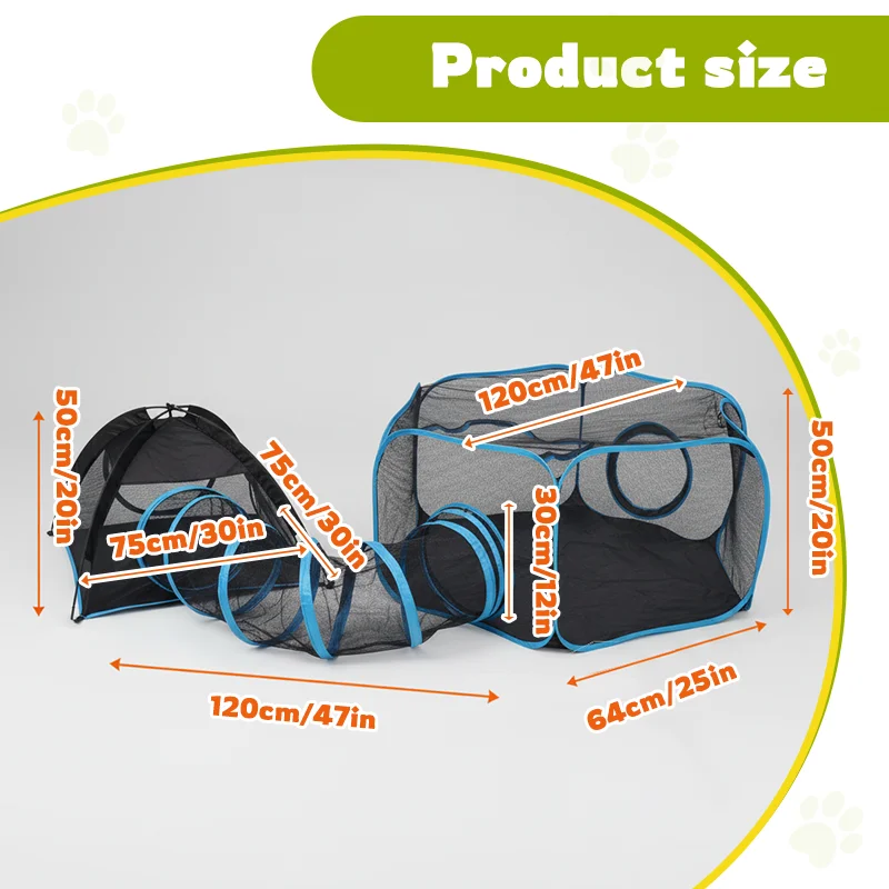Easy Setup 3-in-1 Pop Up Pet Playpen Tent Tunnel Foldable Breathable Mesh Kennel for Cats Dogs Kittens Indoor Outdoor
