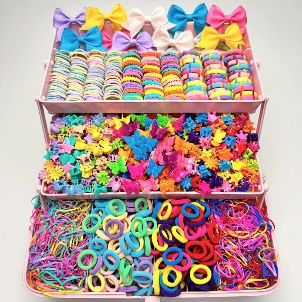 Bow High Elastic Hair Accessories Set No Hurt Hair Colorful Hair Clips Hair Ties Princess Gift Set